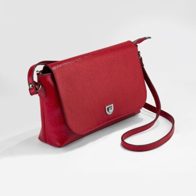 کیف زنانه دستی چرم با بند بلند رنگ قرمز