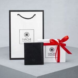 جاکارتی چرم اصل و طبیعی مشکی بزی بهمراه ساک دستی و جعبه کادویی برند چرم حقی