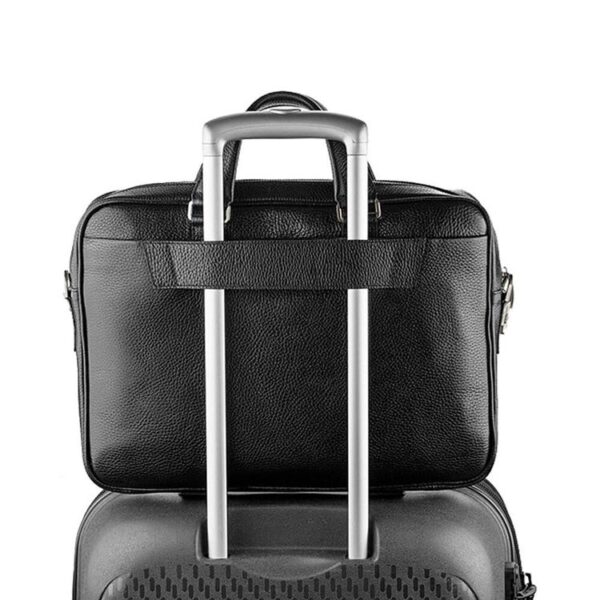 کیف اداری مردانه چرم اصل دو جیب با بند رودوشی مدل ژنرال رنگ مشکی قابل اتصال به چمدان