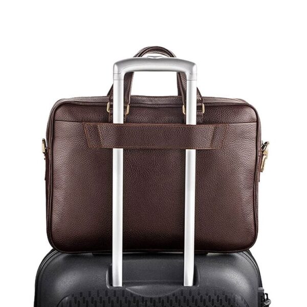 کیف اداری مردانه چرم طبیعی مدل دوجیب ژنرال رنگ قهوه‌ای اتصال به چمدان