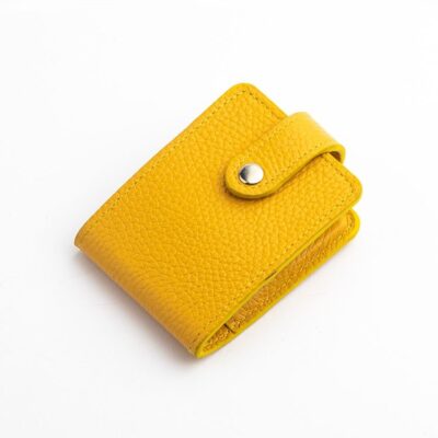 کیف رژ و آینه چرم رنگ زرد