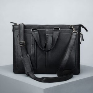 کیف مردانه چرم اصل و طبیعی مشکی الگانت فوق باریک با بند بلند دوشی بهمراه ساک دستی برند چرم حقی