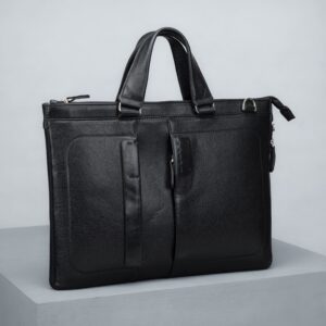 کیف مردانه چرم اصل و طبیعی مشکی الگانت فوق باریک با بند دوشی و دستی بهمراه ساک دستی برند چرم حقی