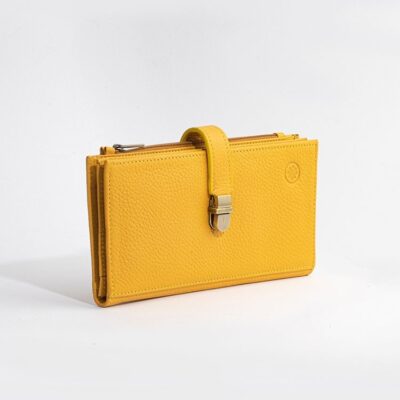 کیف پول زنانه چرم طبیعی رنگ زرد