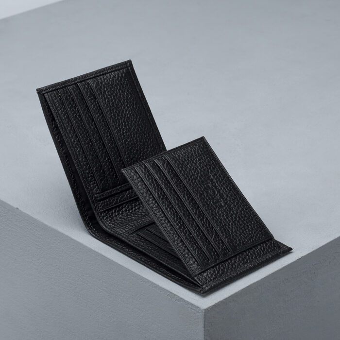 کیف پول مردانه چرم طبیعی گاوی فلوتر مشکی برند چرم حقی نمای 2 لت