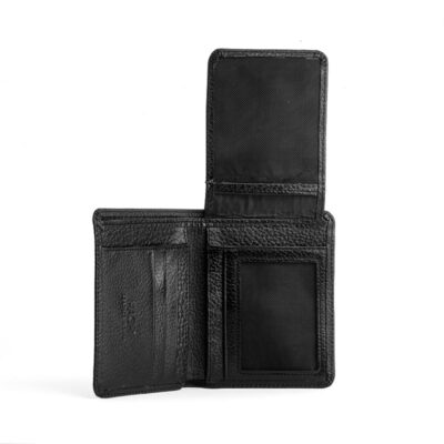کیف پولی جیبی کوچک چرم طبیعی مشکی نمای جای جای کارت های کیف