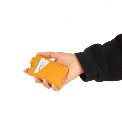 کیف پول جاکارتی چرم اصل زرد نمایش سایز و اندازه