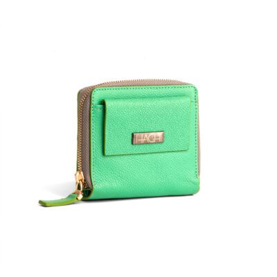 کیف پول چرم زنانه رنگ سبز زیپ دار نمای جلوی کیف