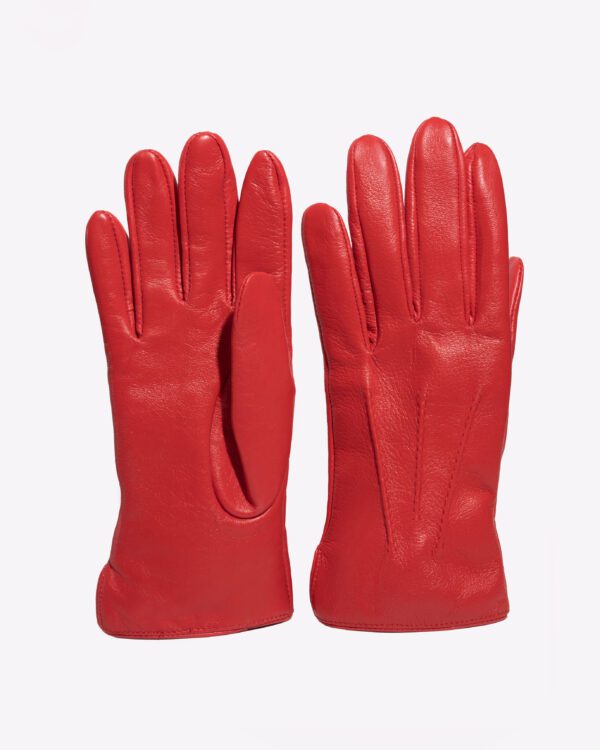 دستکش زنانه چرم حقی رنگ قرمز نمای کامل دستکش زنانه