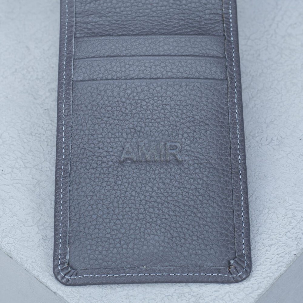 جاکارتی چرم طوسی برند چرم حقی نمونه حک اسم