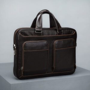 کیف مردانه اداری و مهندسی چرم اصل و طبیعی رنگ قهوه ای برند چرم حقی