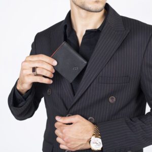 راهنمای سایز جاکارتی و کیف پول مردانه چرم مشکی چرم حقی